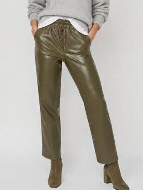 NEW Green Vegan Faux Leather Pants with Pockets Large 10